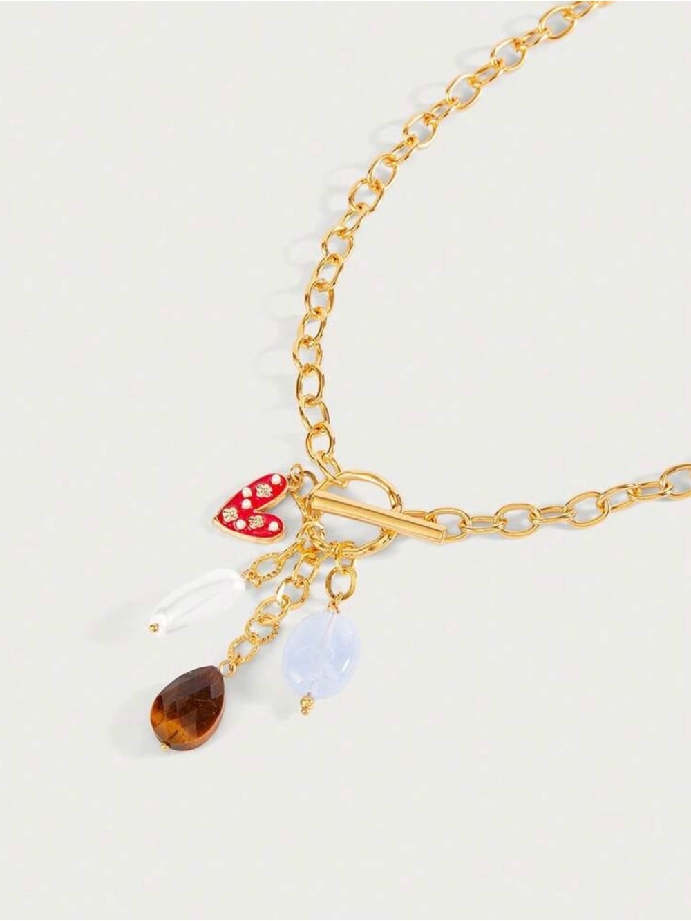 18K Gold Plated Chain Toggle Necklace with Charms - Picture 6 of 7